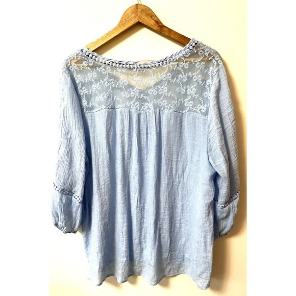 Zac and Rachel Brand Light Blue Bohemian Top Blouse 3X Great Condition - Picture 5 of 5